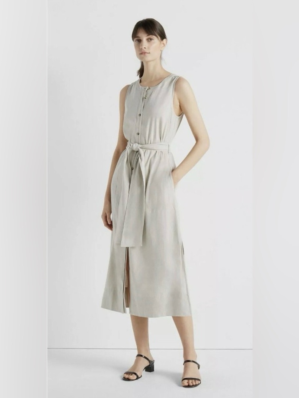 Club Monaco Sleeveless Flax Linen Midi Dress